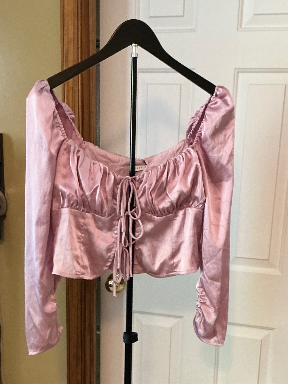 Lush Lavender Satin Drawstring Peasant Top